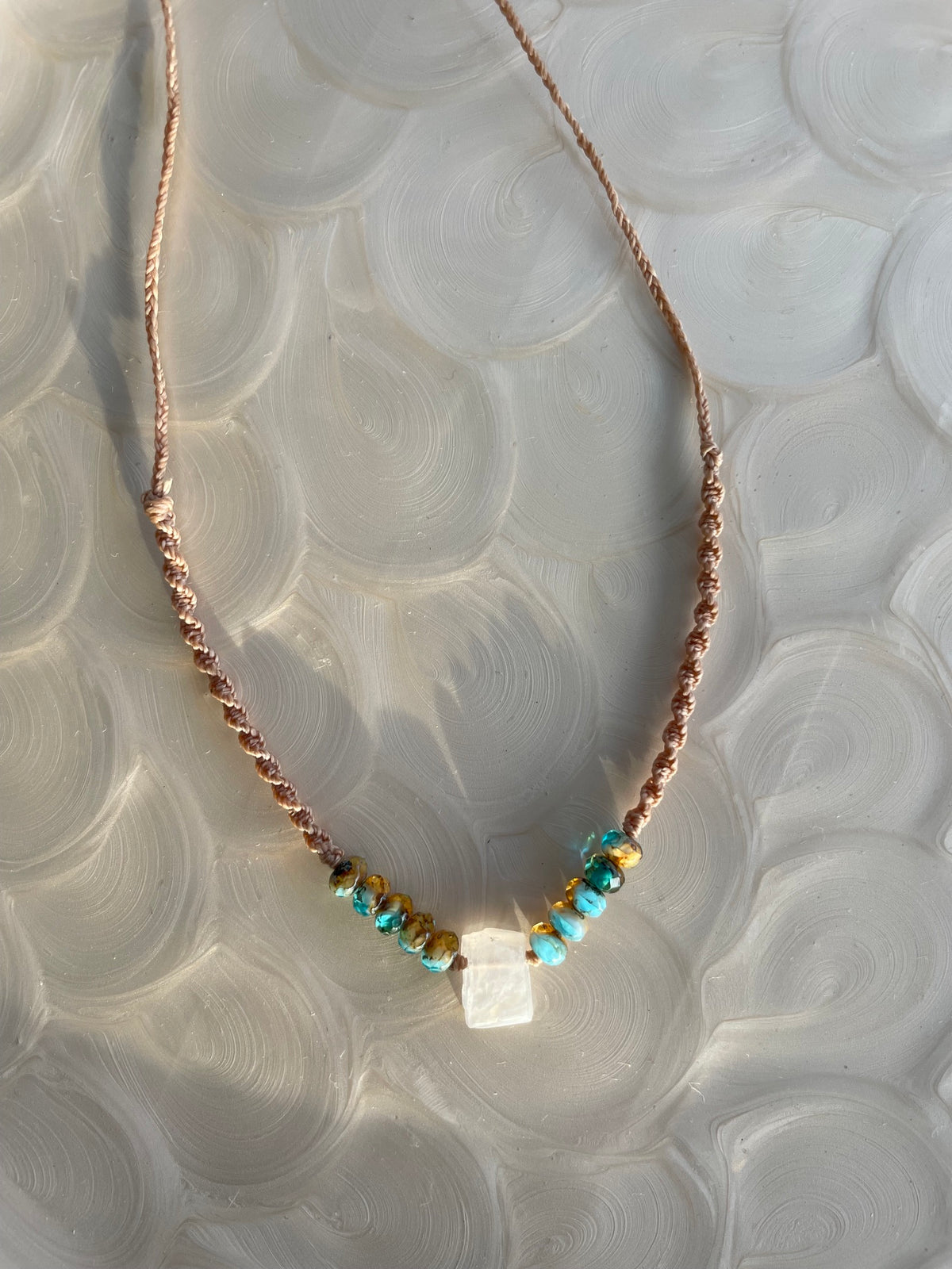 Moonstone meets Ocean Macrame Necklace