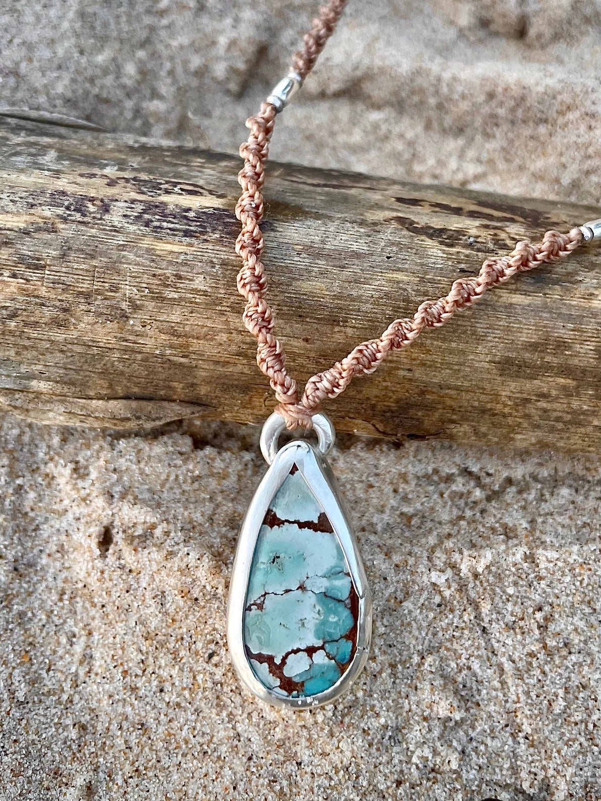 Teardrop Bao Canyon Turquoise Macrame Necklace